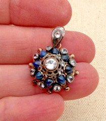 Antique Victorian Lapis Lazuli & Colorless Gemstone Cluster Pendant Mixed Metal