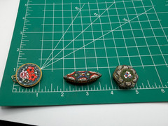 Vintage Italian Micro Mosaic Floral Brooch Hexagon Brass Pin & Pendant