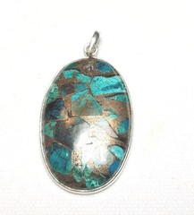 Vintage Handmade Copper Turquoise Oval Pendant pendant Sterling 925 6.87gr