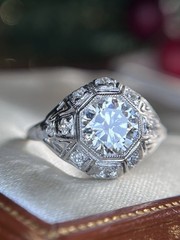 Art Deco Diamond Engagement Ring 14k White Gold