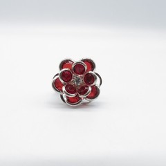 Vintage Red Glass Flower Ring Size 6.25 Expandable Silver Tone Boho Cute