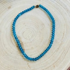 Vtg teal blue Glass Necklace Hand Cut Carved Beads Art Deco Czech Flapper 14″