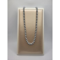 Vintage Glass Faux Pearl Necklace Pewter Silvery Gray Beads Hand Knotted 20.5″