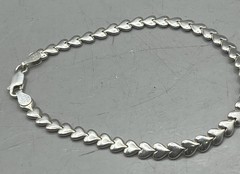 Sterling Silver KA-1772 Heart Link Bracelet Signed 925 Signed Italy 4g 7”