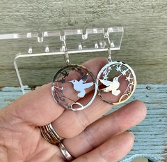 Vintage Signed Wild Bryde Silver Tone Hummingbird Cut Out Design Dangle Earrings