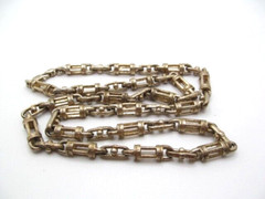 Vintage Heavy Silver & Copper Bar & Cage 7.80mm Link Chain Necklace 30 Inch