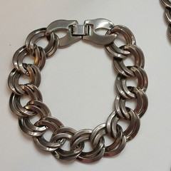 Vintage Silver Tone Double Link Necklace & Bracelet with Hinged Clip Clasp