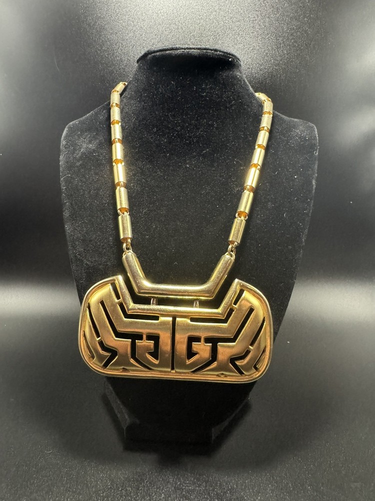 Vintage 1960s Pierre Cardin Space Age Modernist Gold Tone Statement Art Necklace