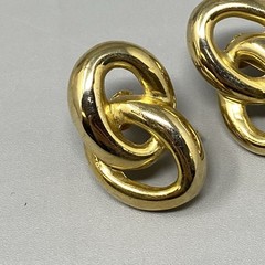 Gold Tone Clip On Earrings Double Link Dangle Drop Knotted Screw Back 1.25″