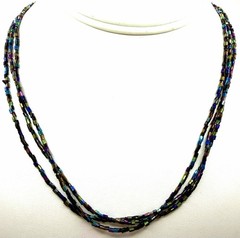 Vintage 1970’s Necklace 3 Strands Peacock Iridescent Green Blue