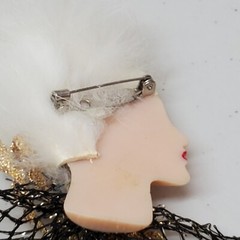 Vintage Art Deco Pin Fur Collar, Profile Lady Face Hat Brooch