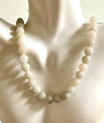Vtg White?Jadeite Bead Necklace 8mm Round Stone Beads 17” Classic