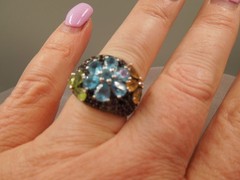 JTV Gold Sterling Silver Spinel Blue Topaz Citrine Peridot Flower Ring NIB Sz 7