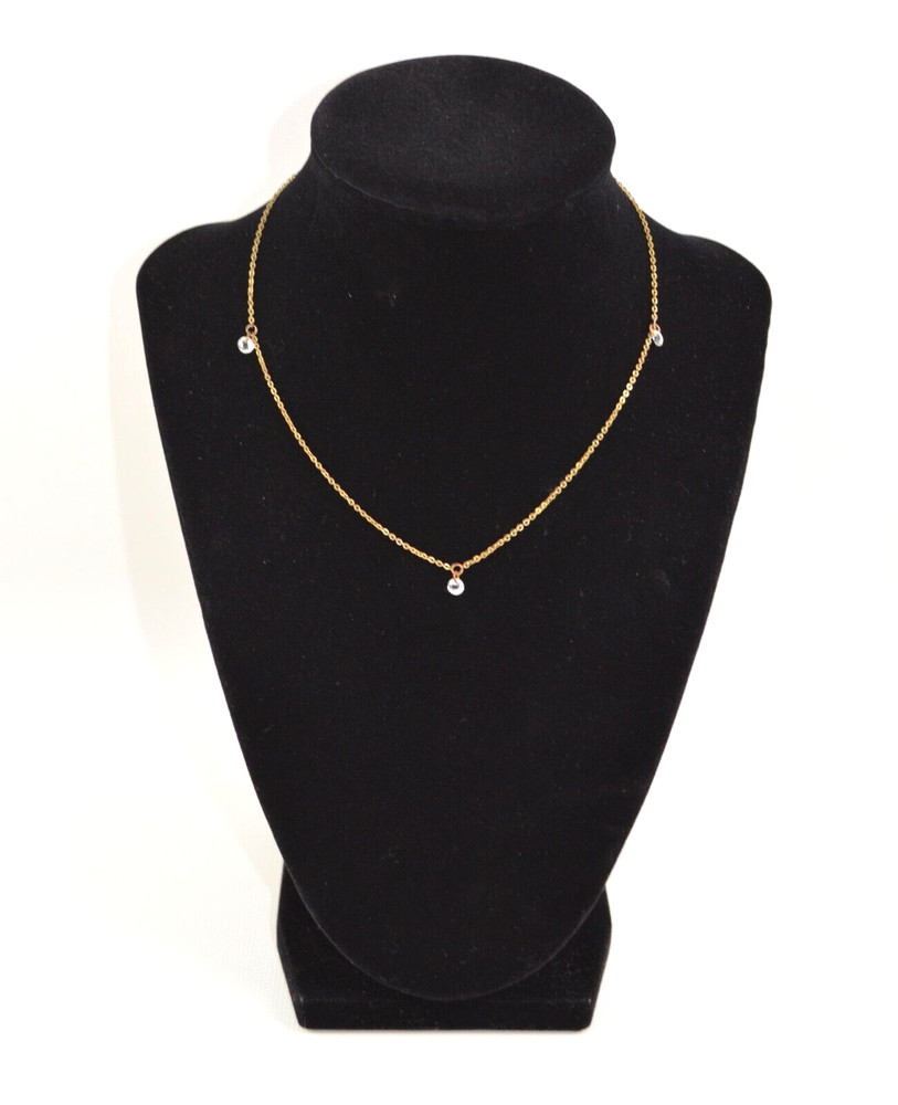 Gold Tone Necklace w/ Small Widely Spaced Clear Glass Faceted Beads 17.5″