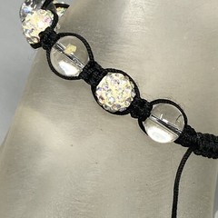 Glass Bead Bracelet Clear Druk Speckled AB Rhinestone Tension Cord Adjustable