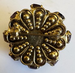 Vintage domed brooch purple rhinestones turquoise beads & faux pearls gold-tone