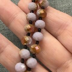 Vintage Necklace Opera Length 60 Inches Faceted Lilac Golden Pink Glass Beads