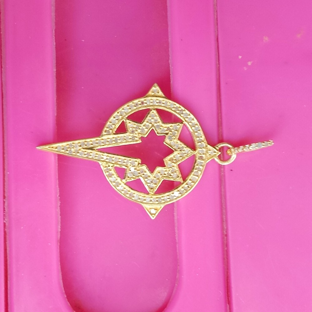 1 Pc Antique Pave Diamond Fancy Pendant – 925 Sterling Vermeil- 30mmx21mm 159