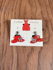 Red Hat Society Style Women’s Charm Bracelet + Earrings + Pin Set