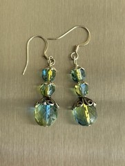 Vintage 925 Sterling Silver Blue Green Glass Bead Dangling Earrings 1.50” Ladies