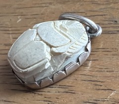 Vintage 925 Sterling Silver Egyptian Revival White Scarab Pendant