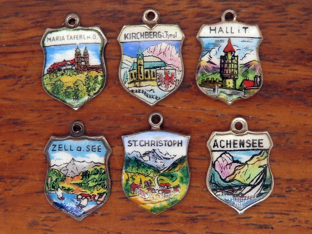 Vintage silver AUSTRIA AUSTRIAN GERMANY SOUVENIR ENAMEL TRAVEL SHIELD charm