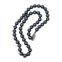 Gray Faux Pearl Necklace 17 Inches Knotted 8mm Beads Vintage Sheen Unsigned