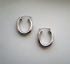 Vintage Designer Solid 14K White Gold Hoop Pierced Post Earrings 14kt