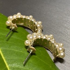 Vintage Pearl Half Hoop Earrings Estate Jewelry Pre-Owned Wrapped Unusual Huggie