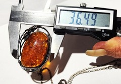 Antique Sterling Silver 925 Cognac Baltic Amber Pendant Brooch Necklace 24 Grams