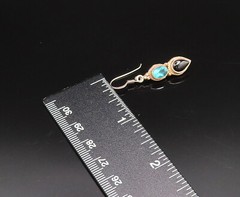 925 Silver Vintage Oval Blue Topaz & Pear Shaped Onyx Drop Earrings EG12224