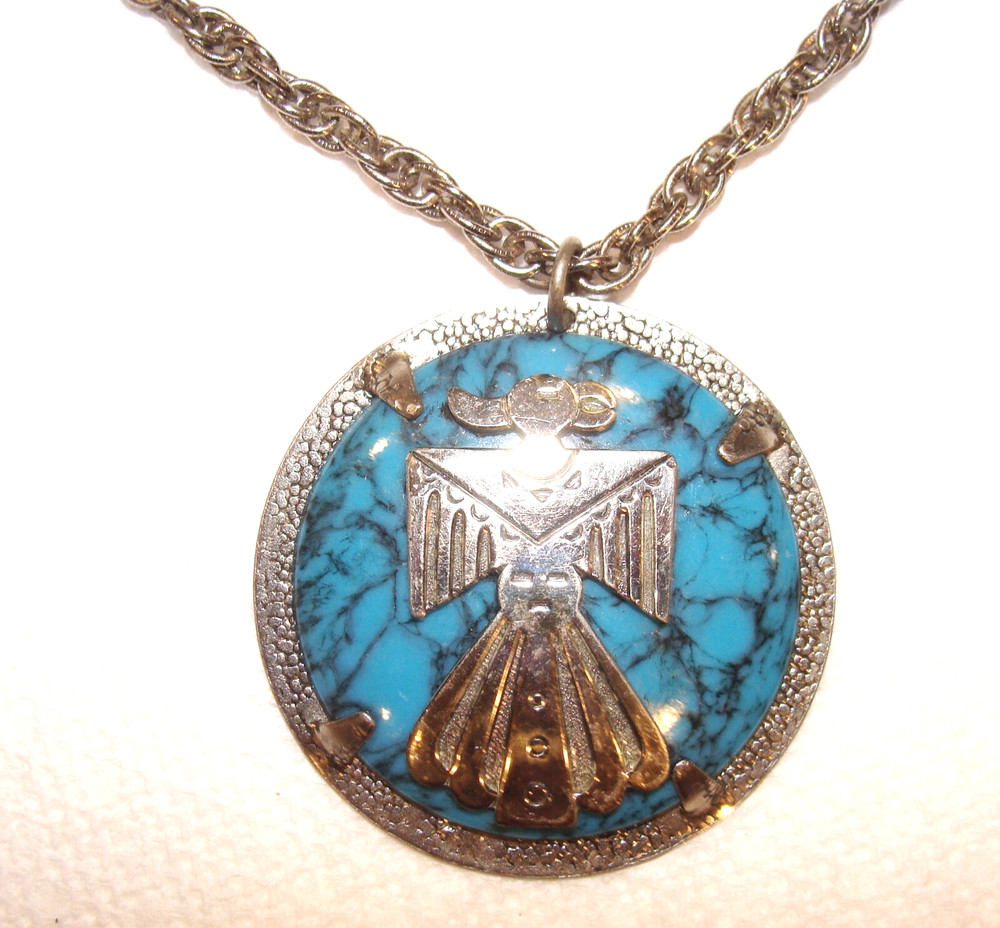 Bell Trading Nickel Silver Simulated Turquoise Thunderbird Pendant 30″ Necklace