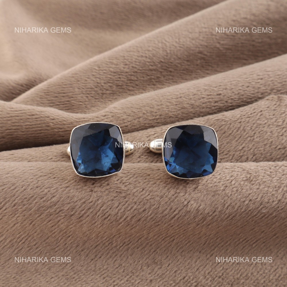 London Blue Topaz Gemstone Birthday Anniversary Cufflinks 925 Sterling Silver