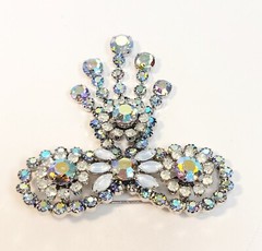 Vintage Givre Blue AB Rhinestone Large Bow Brooch Dangles Large