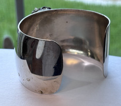 OOAK Clay Art Face Bracelet Cuff Silver-tone Metal VTG 1990s Iridescent Beads