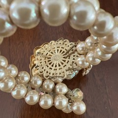 MIRIAM HASKELL FAUX PEARL CRYSTAL RHINESTONE FLOWER WRAP BRACELET / 2 STRAND
