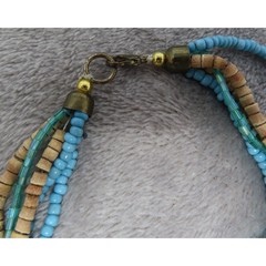 Vintage Boho Chic Wood /Plastic Beads Multi Strand Necklace Funky Multicolor 33″
