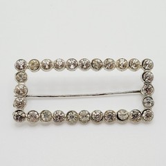 Rhinestone Open Metal Rectangle Frame Early 20th Century Silver Tone Brooch Pin