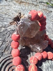 Antique Victorian Red Coral Beaded Necklace 5.3 oz 26 In Silver Heart Clasp