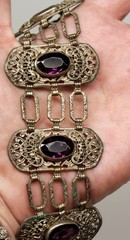 Antique Vtg 800 Silver Filigran Depose Bracelet with Purple Stones