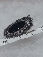 Vtg 925 SETA black Onyx Marcasite Ring Size 5.75