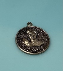 Vintage 800 Silver Hermes Epmhe Greece Greek God Mythology Charm Pendant 3.6g