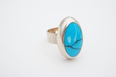 Vintage Mexico Sterling Silver 925 Turquoise Ring Size 8