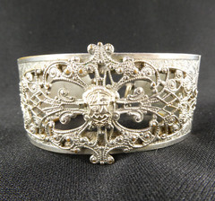 Vintage Silver Plate Filigree Hinged Bangle Bracelet 1930’s Anna Donnally