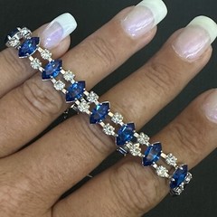 VINTAGE ESTATE STERLING SILVER BLUE & WHITE RHINESTONE B DAVID BRACELET 7” LONG