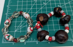 LOT OF 2 Beaded Art Glass Bracelet Clear Brown White Beads Elastic Stretchable