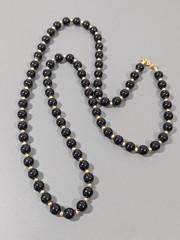 Vintage Monet Classic Black Beaded Necklace Elegant Gold Tone 30 in
