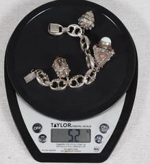 Vintage Etruscan Revival 800 Silver Fob Charm Bracelet Stones 8″ Long 800 – 52g