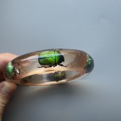 Clear Soft Pink Vtg Beetle Bracelet Translucent Resin,,1960s, NOS(#3) Sm/Med