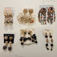 VTG NOS Gold Waterfall Chandelier Clip on Earrings 80 90s Deadstock Runway Lot 6